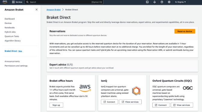 Reserve quantum computers, get guidance and cutting-edge capabilities with Amazon Braket Direct