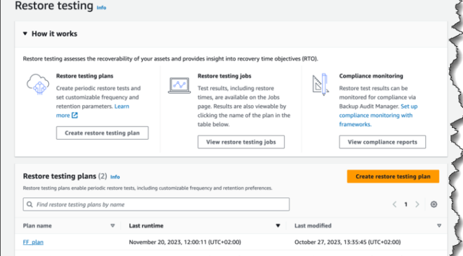 Automatic restore testing and validation now available in AWS Backup