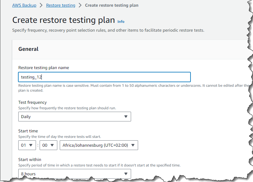 Figure 2: Section 1 Create restore testing plan