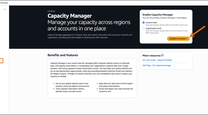 Monitor, analyze, and manage capacity usage from a single interface with Amazon EC2 Capacity Manager