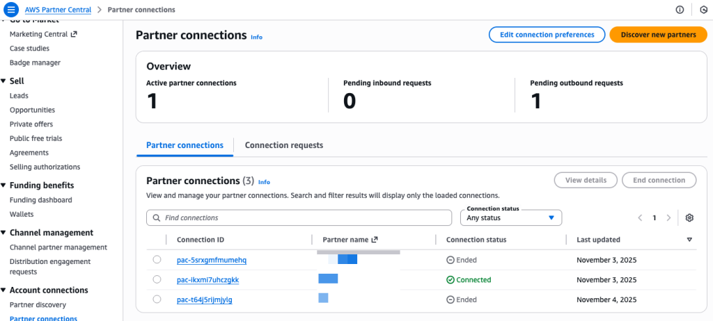AWS Partner Central - Manage contact requests