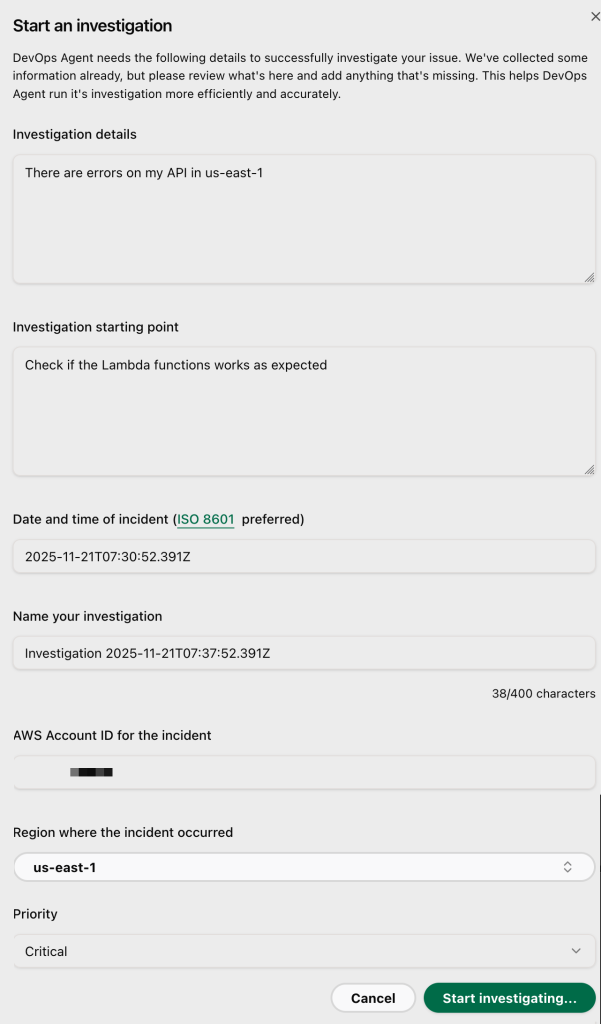 - web app - start investigation