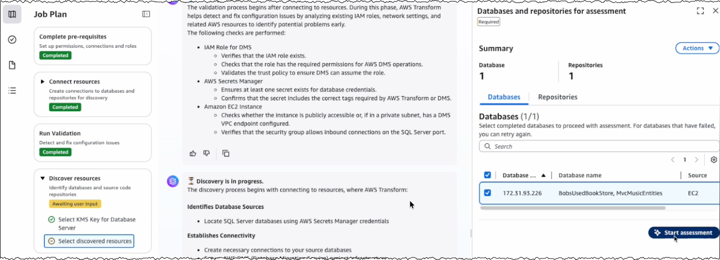 Start assessment for discovered database and source code repositories
