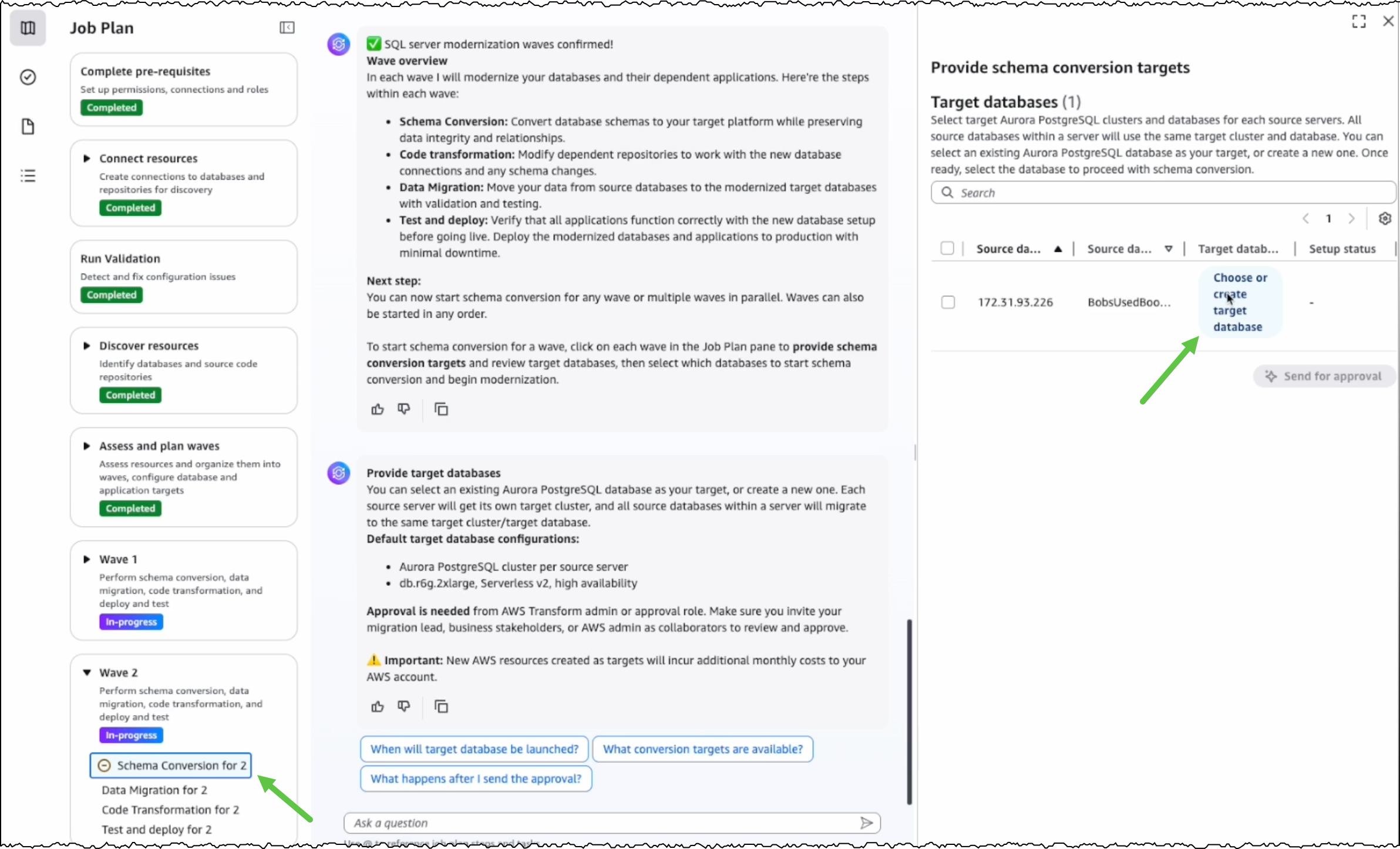Choose or create target database
